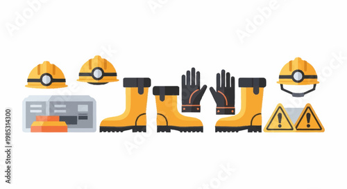 Safety equipment collection for industrial work and construction sites.