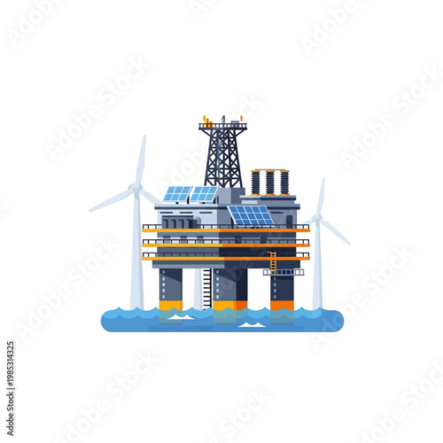 Offshore Platform with Wind Turbines and Solar Panels - Renewable Energy Industry