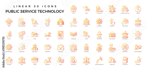 Public Service Technology Icon Set – Government, Infrastructure, and Community System Line Icons