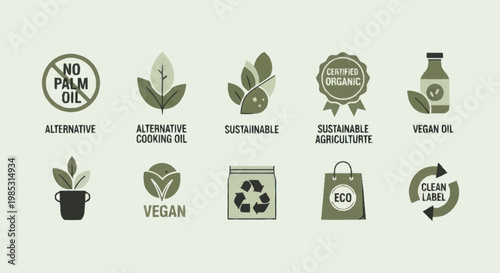 Collection of eco-friendly and sustainable product icons.
