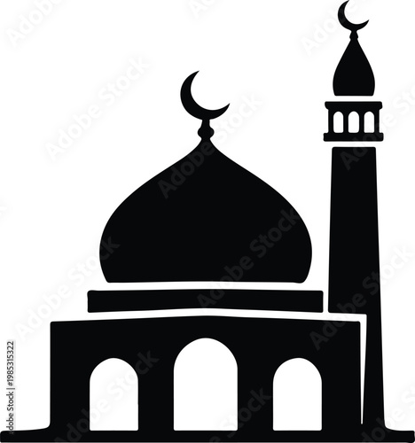 Mosque silhouette vector illustration with dome and minaret icon for Islamic holidays
