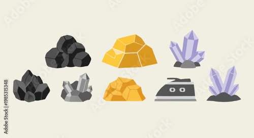 Collection of minerals and precious stones illustration.