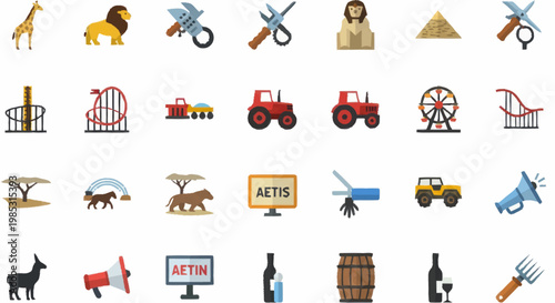 Collection of diverse flat design icons representing various subjects.