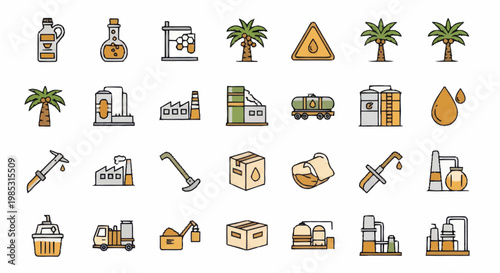 Collection of industrial and oil-related icons and symbols.
