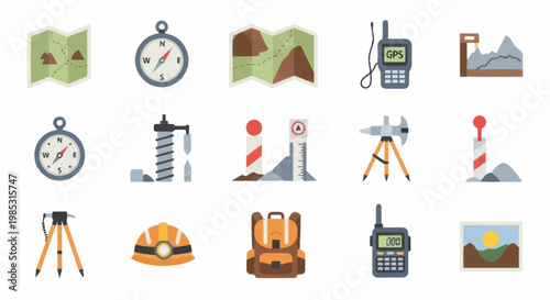 Collection of Surveying and Navigation Equipment Icons.