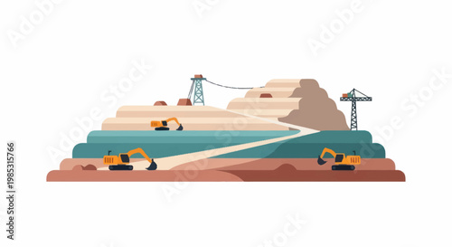 Construction site with excavators and cranes working on earth.