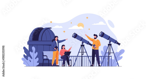 Group of People Using Telescopes for Stargazing and Astronomy