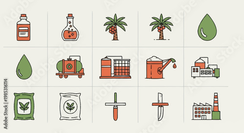 Agricultural industry icons set for farming and production.