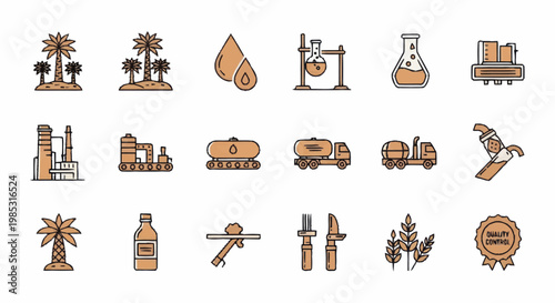 Oil industry icons set palm trees and oil drop.