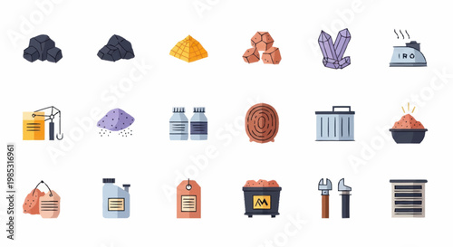 Collection of industrial and mining related icons and symbols.