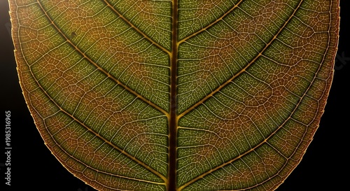 Detailed close-up of a single green leaf reveals intricate vein.