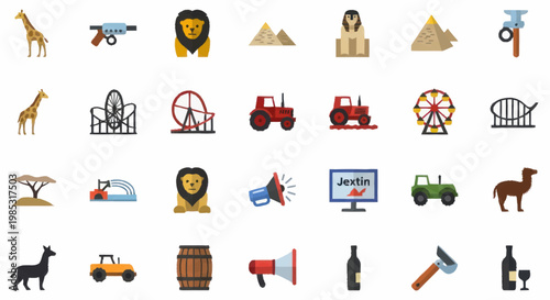 Collection of various icons representing different subjects and objects.