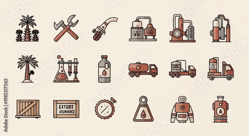 Industrial Icons Set Oil Gas Energy Industry.