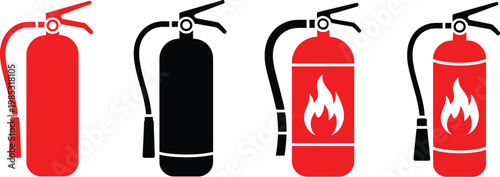 Fire extinguisher vector icon illustrating firefighter safety emergency equipment and fire protection concept for safety manuals