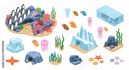 Underwater Aquarium Decor Elements Collection.
