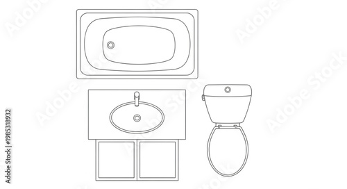 Bathroom Fixtures Blueprint Design Plan.