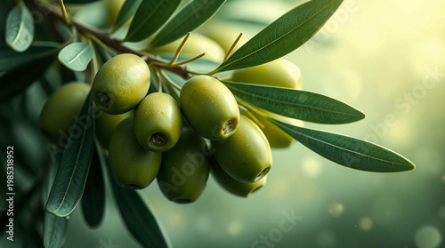 Olive Branch with Green Olives in Natural Sunlight