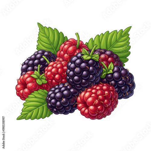 Illustration of Various Fresh Berries (Raspberries and Blackberries)
