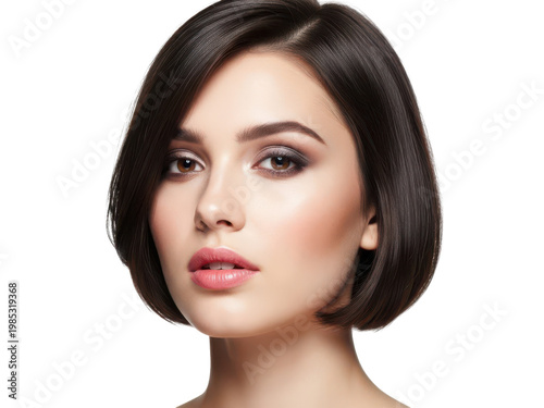 Young woman with short bob hairstyle in soft natural light portrait