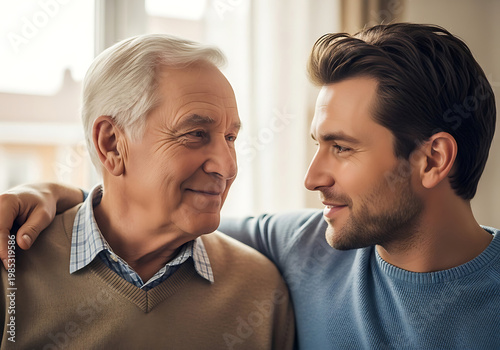 Heartwarming father's day moment a son and father share a loving gaze and connection