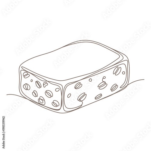 Minimalist Continuous Line Art of a Rustic Oatmeal Soap Bar for Gentle Bath Care Symbolizing Soothing Relief