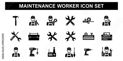 Professional Maintenance Worker Icon Set Minimalist Graphic Design for Engineering Repair and Industry Services