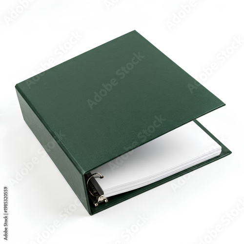 Green binder with white paper inside perfect for organizing documents.
