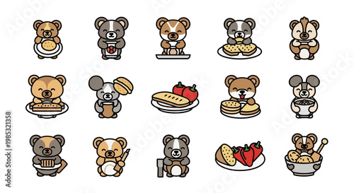 Kangaroo and Koala Cartoon Eating Food.