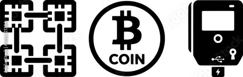 Bitcoin and cryptocurrency related black icons