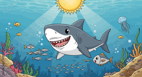 Smiling Shark Underwater Ocean Creature.