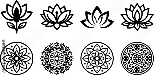 A collection of black and white mandala designs