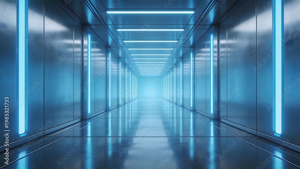 Obraz premium Futuristic corridor with blue lights