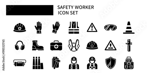 Professional and Informative Minimalist Graphic Icon Set for Workplace Safety and Construction Workers Equipment