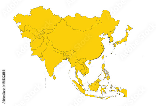 Asia continent map with countries silhouette vector illustration.