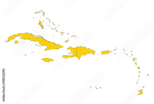 Caribbean Islands map with countries vector illustration.