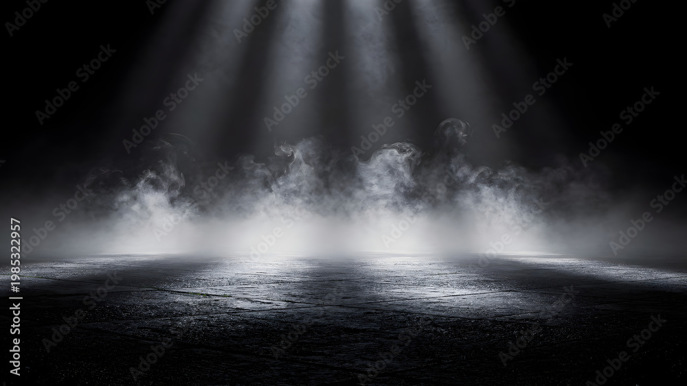 Fototapeta premium Dark fog scene with volumetric light and smoke
