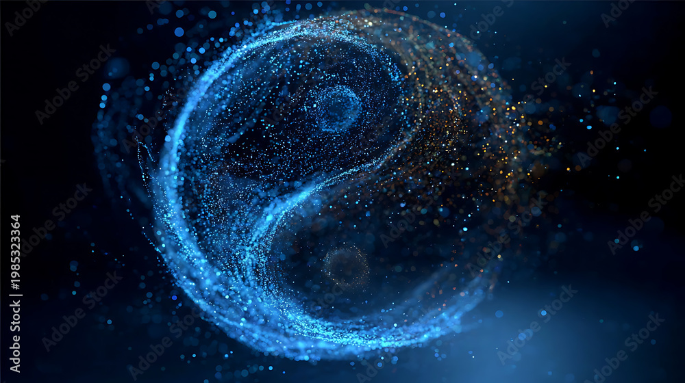 Naklejka premium Abstract illustration of the Yin Yang symbol with a cosmic design 