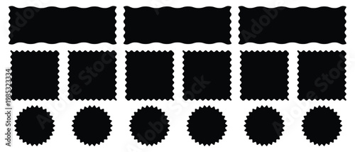 Set of zigzag edge frames rectangle shape frame. scallop edge shape. Rectangle shape frame with zigzag edge. scallop edge shape. Set of jagged ellipses elements. stamps, labels, price or promocode tag