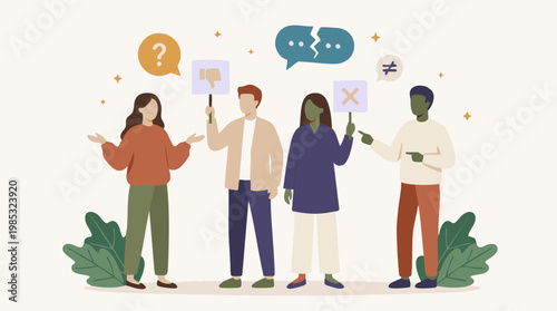 Diverse people showing confusion, disagreement, and communication breakdown
