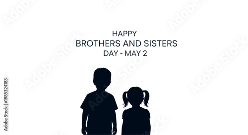 Brothers and Sisters Silhouette, Happy Brothers and Sisters Day, Family Silhouette, Black Silhouette, Vector Illustration