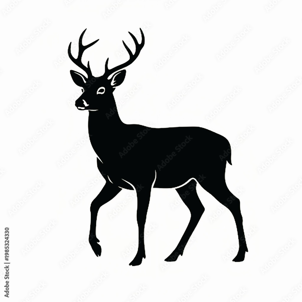 Obraz premium Elegant Deer Silhouette Vector with Antlers Isolated on White Background