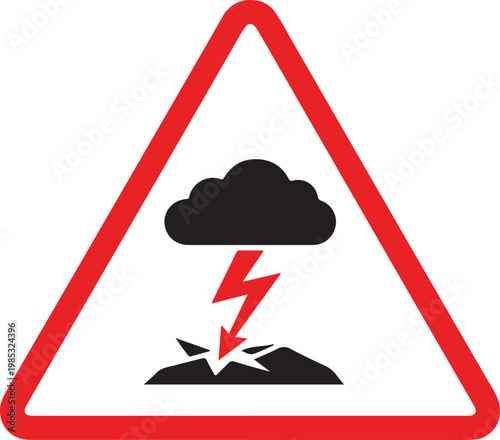 Fotografie Yellow Lightning Strike Warning Sign, Severe Weather Danger Caution Sign, Electr