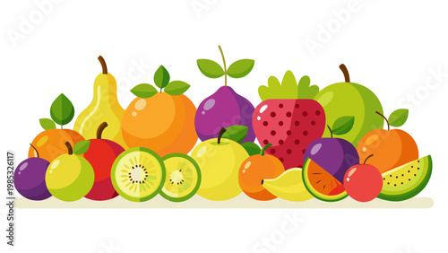 Assorted fresh fruits collection flat vector illustration design