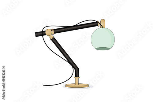 Modern minimalist desk lamp vector illustration with adjustable arm and soft pastel lighting design.