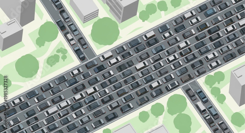 Aerial view of a massive traffic jam on a city highway.