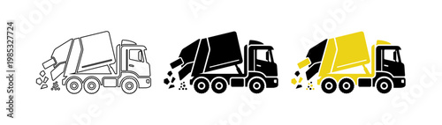 Garbage Truck Icon Set for Waste Management and Recycling Services