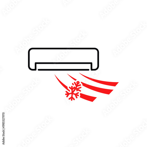 Air Conditioner Cooling Symbol Icon with Snowflakes and Red Airflow