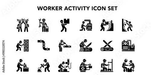 Minimalist Productive Vector Icons for Industrial Workers Construction and Skilled Labor Activities