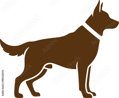 Brown dog silhouette with white collar standing on white background