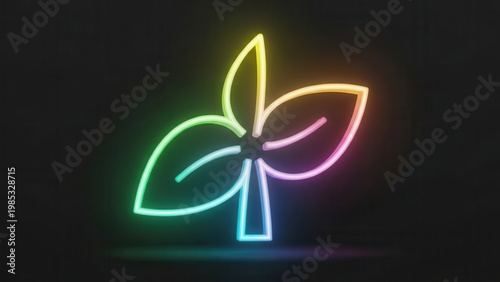 Vibrant glowing plant outline with a mesmerizing multicolored neon spectrum effect on dark